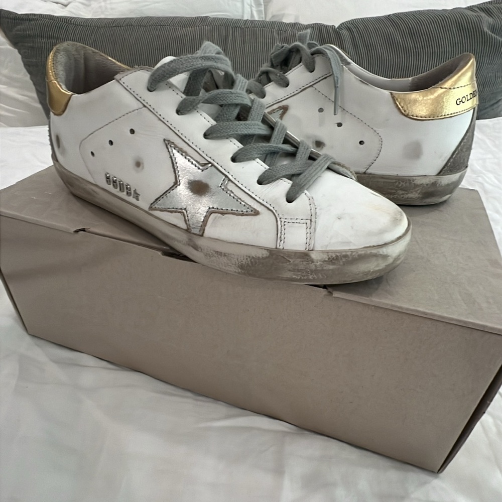 Golden Goose White Sneakers with Gold Accents